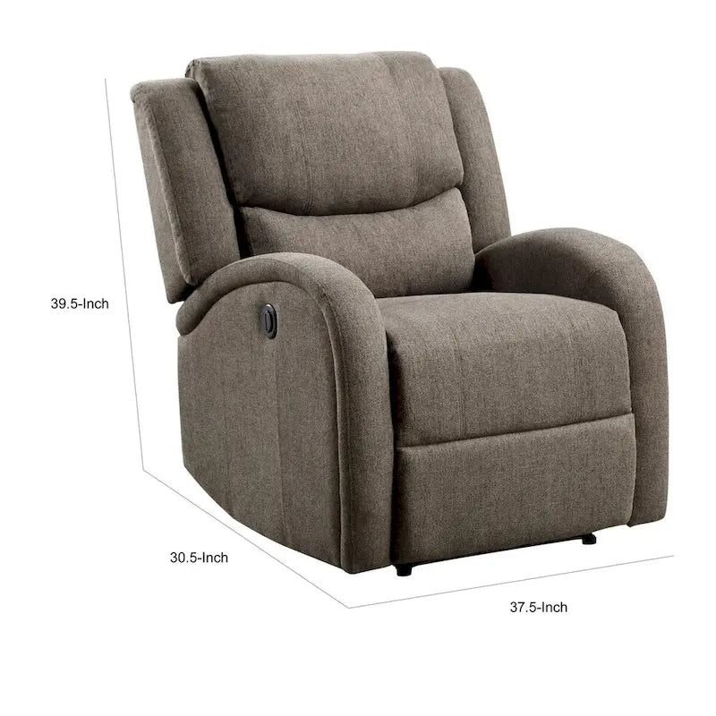 Fauteuil inclinable accent Karena de 38 pouces, chenille marron, bois massif