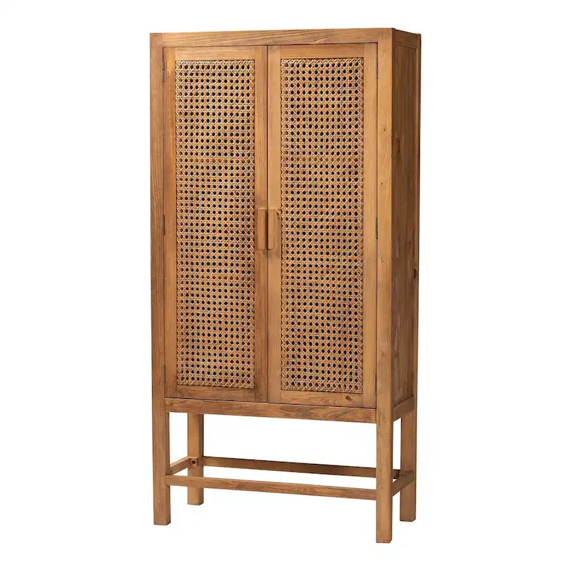 Armoire haute Sibu en rotin naturel de Bohème et bois de teck