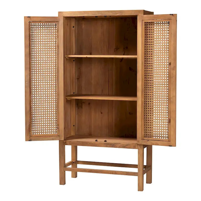 Armoire haute Sibu en rotin naturel de Bohème et bois de teck