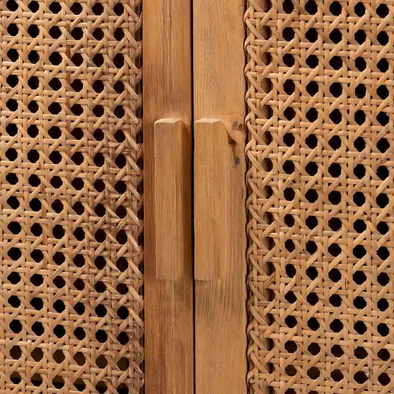 Armoire haute Sibu en rotin naturel de Bohème et bois de teck