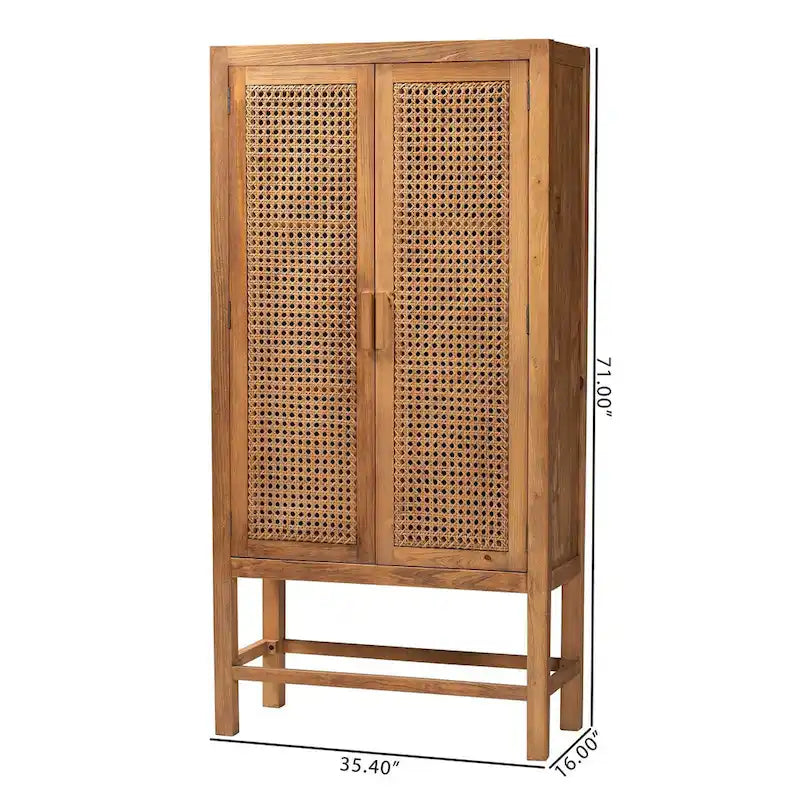 Armoire haute Sibu en rotin naturel de Bohème et bois de teck