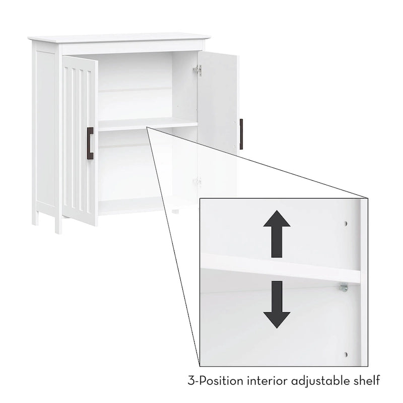Meuble de rangement à deux portes pour salle de bain et buanderie avec étagères réglables, Blanc