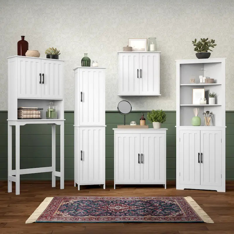 Meuble de rangement à deux portes pour salle de bain et buanderie avec étagères réglables, Blanc