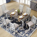 Ensemble de salle à manger extensible 7 pièces de style rétro avec table et chaises rembourrées