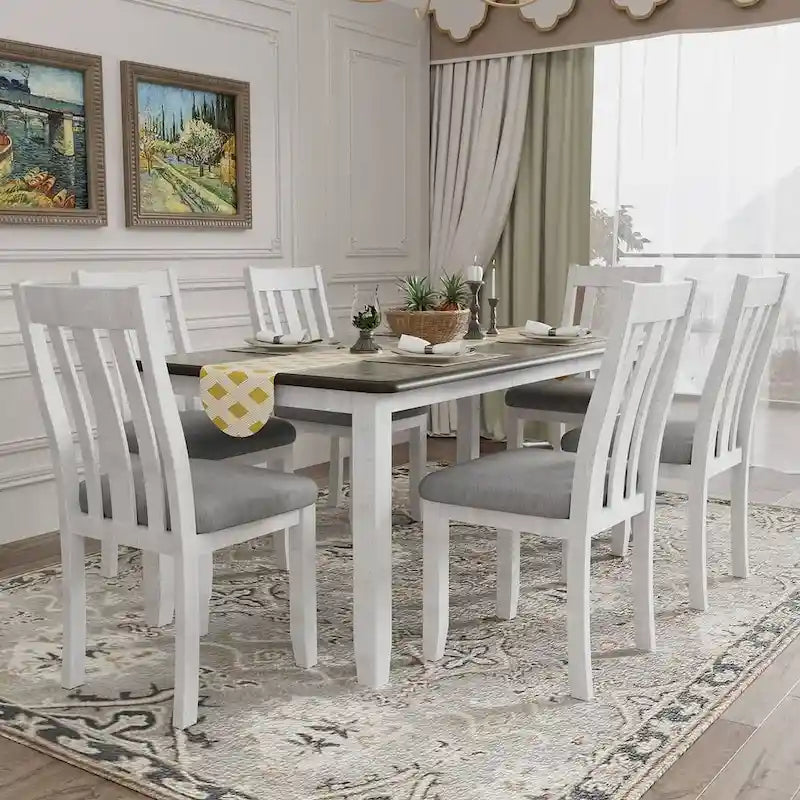Ensemble de salle à manger extensible 7 pièces de style rétro avec table et chaises rembourrées