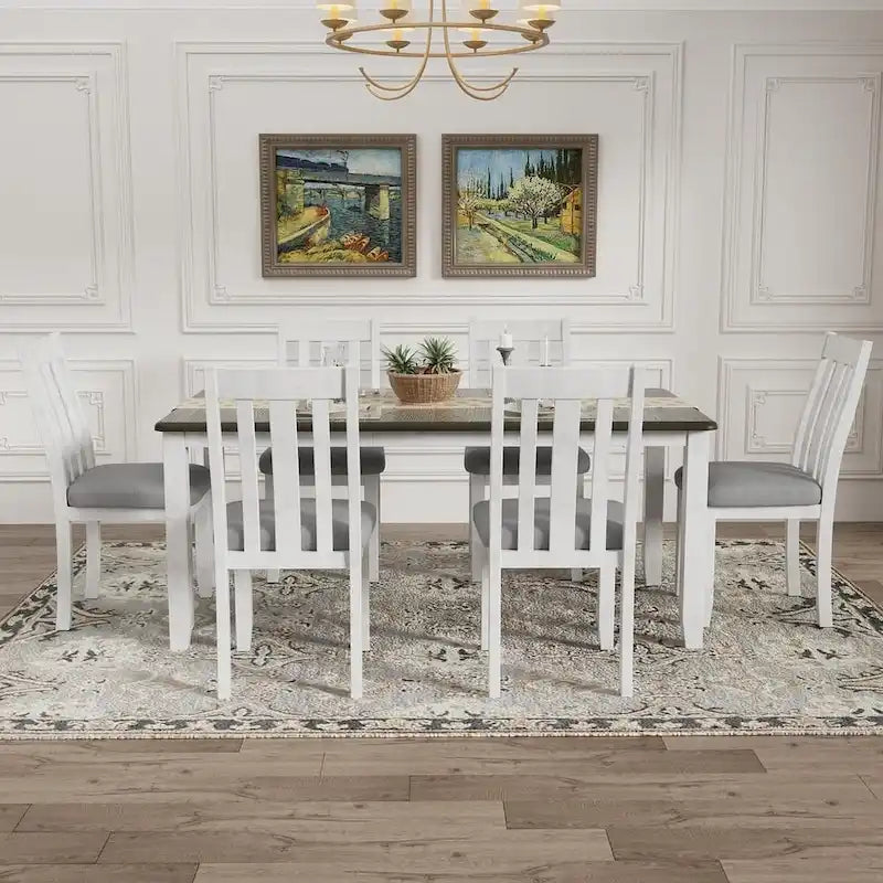 Ensemble de salle à manger extensible 7 pièces de style rétro avec table et chaises rembourrées