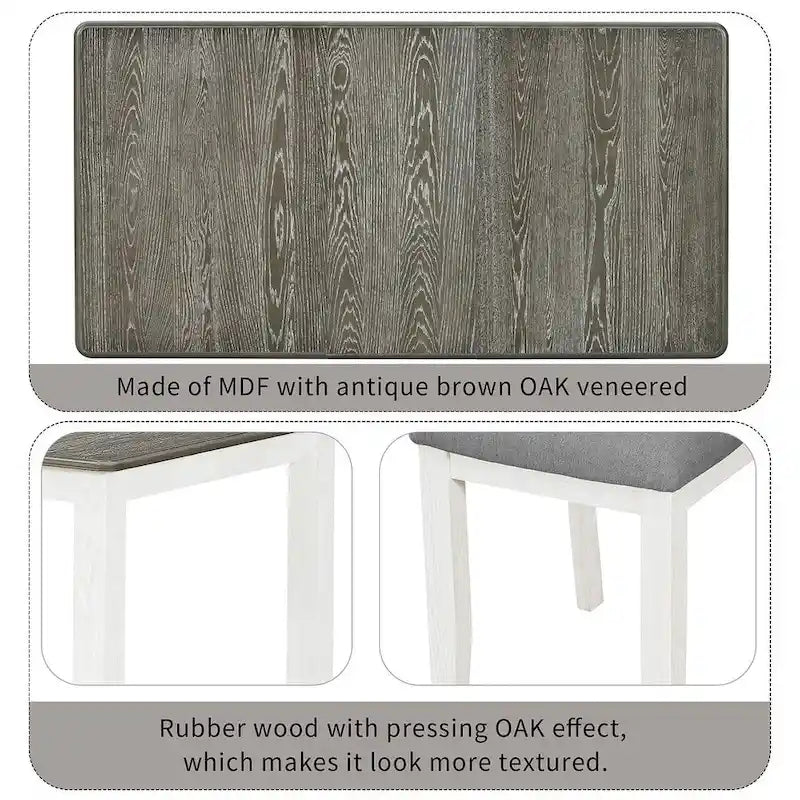Ensemble de salle à manger extensible 7 pièces de style rétro avec table et chaises rembourrées