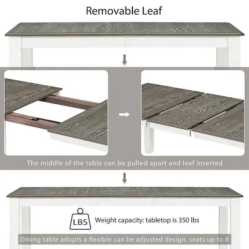 Ensemble de salle à manger extensible 7 pièces de style rétro avec table et chaises rembourrées