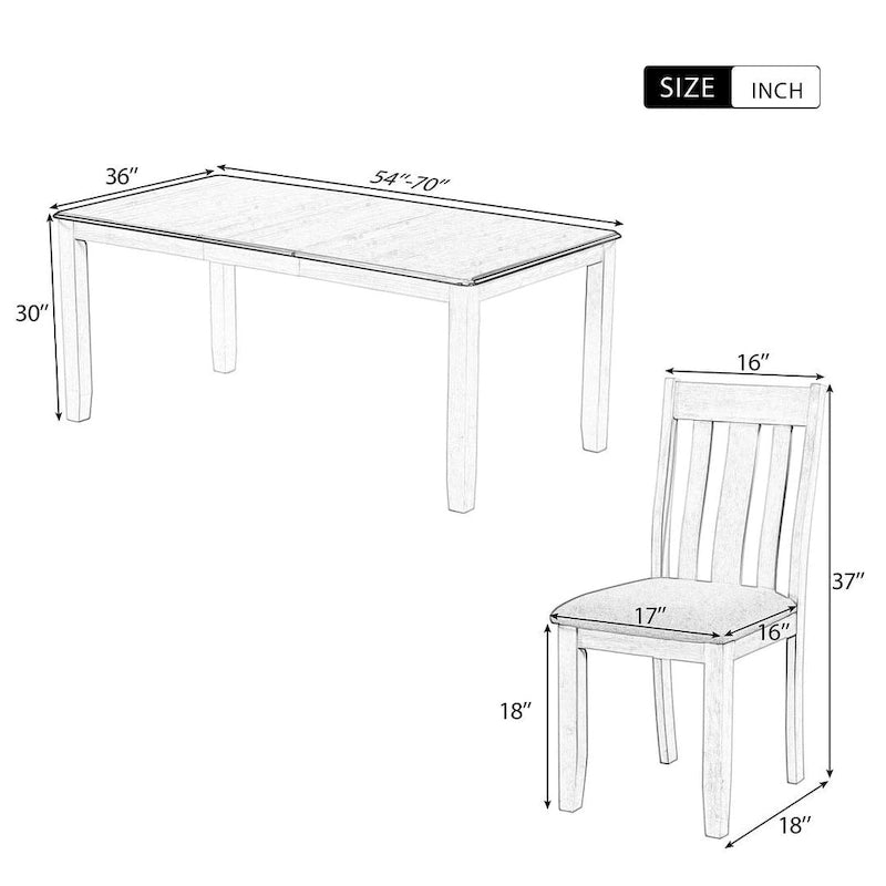 Ensemble de salle à manger extensible 7 pièces de style rétro avec table et chaises rembourrées