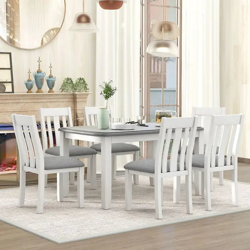 Ensemble de salle à manger extensible 7 pièces de style rétro avec table et chaises rembourrées