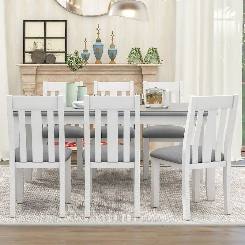 Ensemble de salle à manger extensible 7 pièces de style rétro avec table et chaises rembourrées