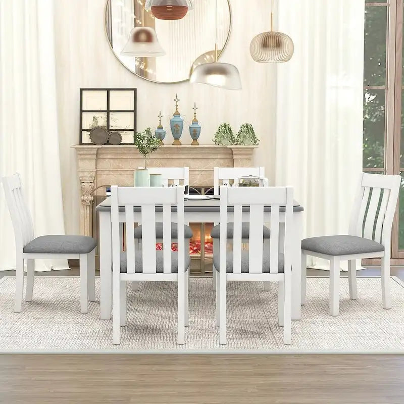 Ensemble de salle à manger extensible 7 pièces de style rétro avec table et chaises rembourrées