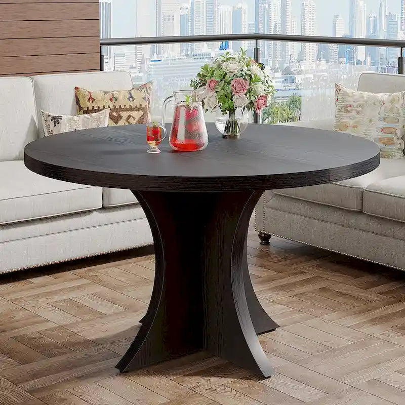 Table de salle à manger ronde pour 4-6 personnes, Table de cuisine noire de 120 cm