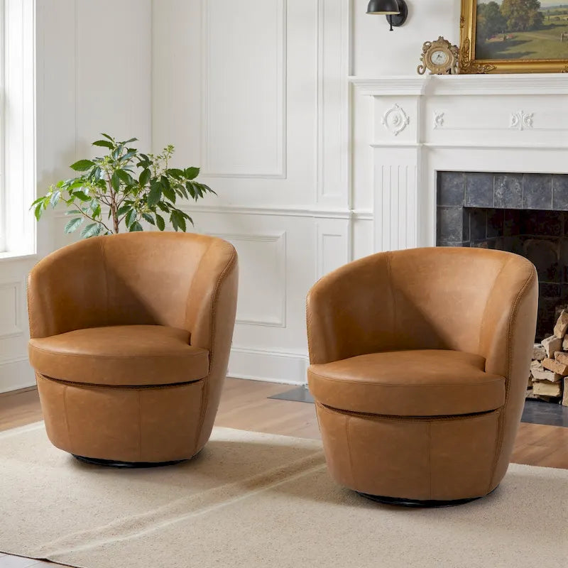 Fauteuil d'appoint pivotant moderne en cuir, fauteuil baquet rembourré
