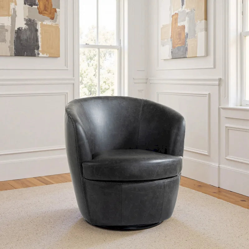 Fauteuil d'appoint pivotant moderne en cuir, fauteuil baquet rembourré