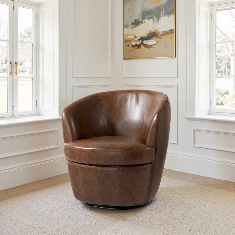 Fauteuil d'appoint pivotant moderne en cuir, fauteuil baquet rembourré