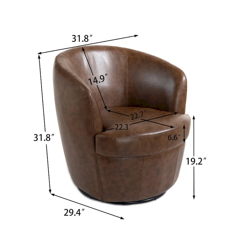 Fauteuil d'appoint pivotant moderne en cuir, fauteuil baquet rembourré