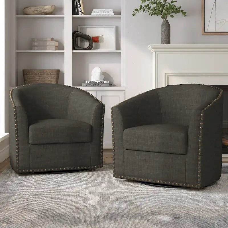 Fauteuil pivotant décoratif rembourré avec clous de tapissier