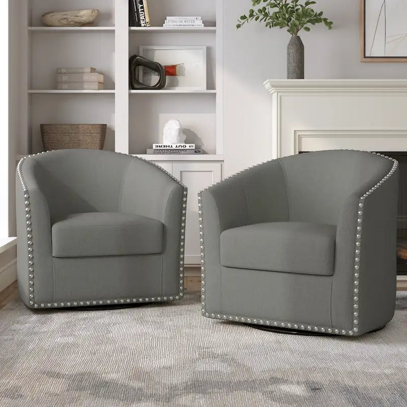 Fauteuil pivotant décoratif rembourré avec clous de tapissier
