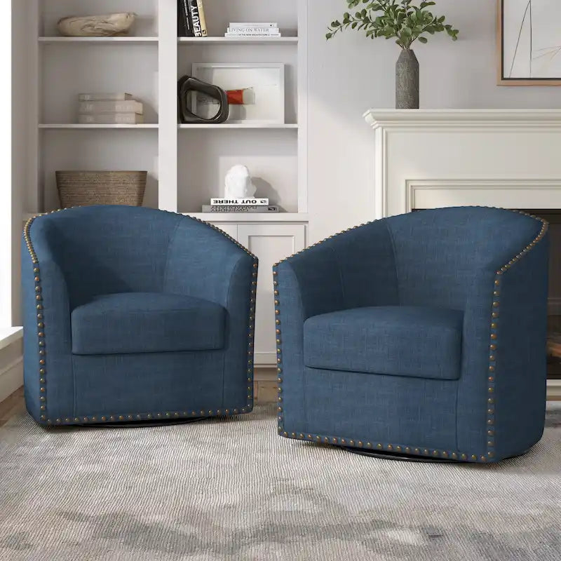 Fauteuil pivotant décoratif rembourré avec clous de tapissier