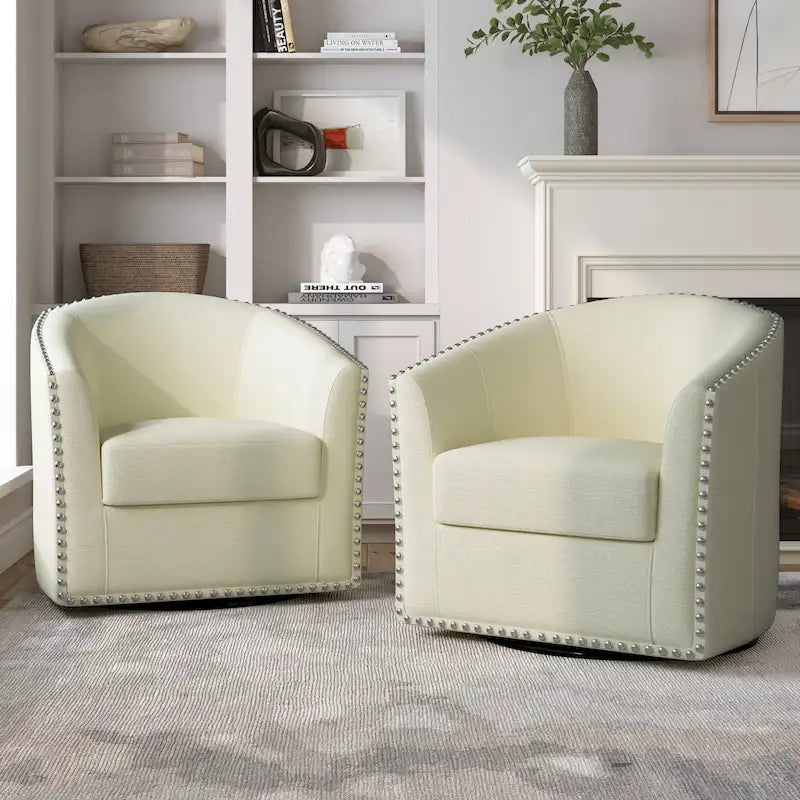 Fauteuil pivotant décoratif rembourré avec clous de tapissier