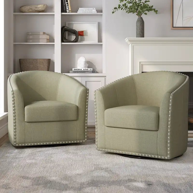 Fauteuil pivotant décoratif rembourré avec clous de tapissier