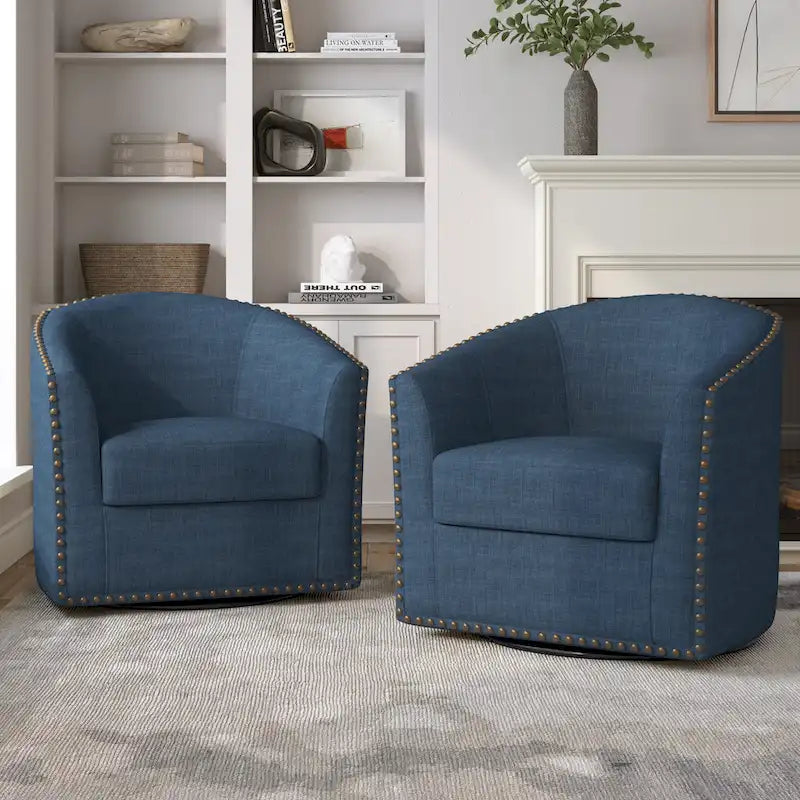 Fauteuil pivotant décoratif rembourré avec clous de tapissier