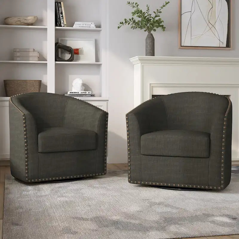 Fauteuil pivotant décoratif rembourré avec clous de tapissier