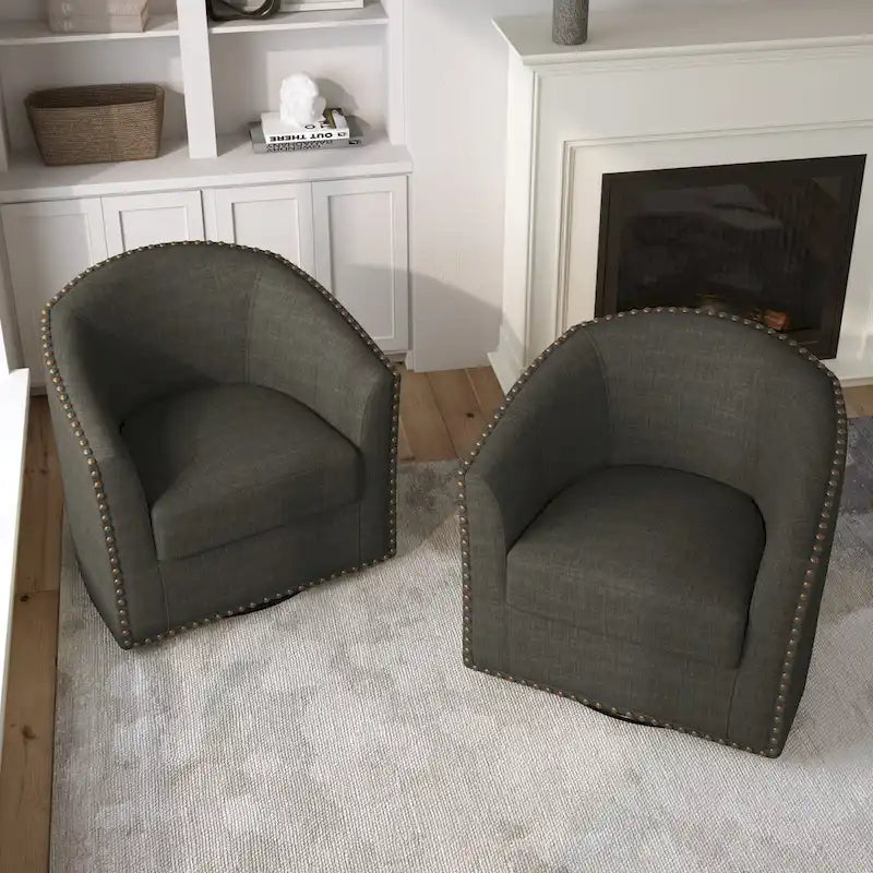 Fauteuil pivotant décoratif rembourré avec clous de tapissier