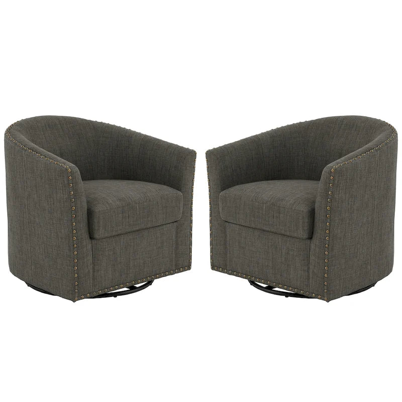 Fauteuil pivotant décoratif rembourré avec clous de tapissier