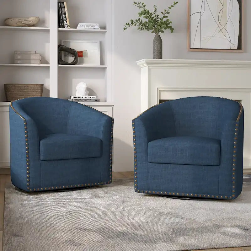 Fauteuil pivotant décoratif rembourré avec clous de tapissier