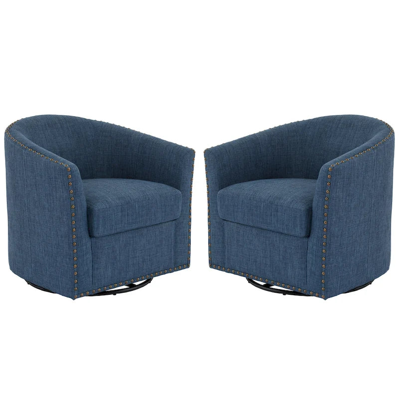 Fauteuil pivotant décoratif rembourré avec clous de tapissier