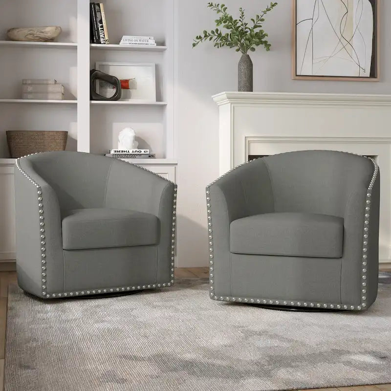 Fauteuil pivotant décoratif rembourré avec clous de tapissier