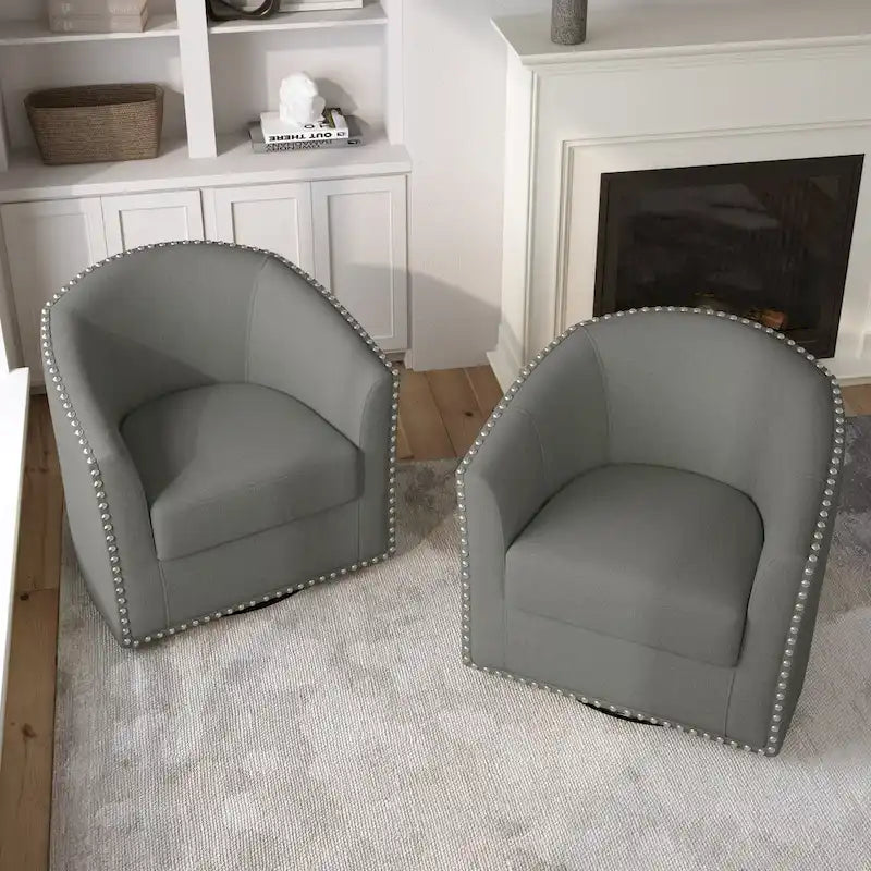 Fauteuil pivotant décoratif rembourré avec clous de tapissier