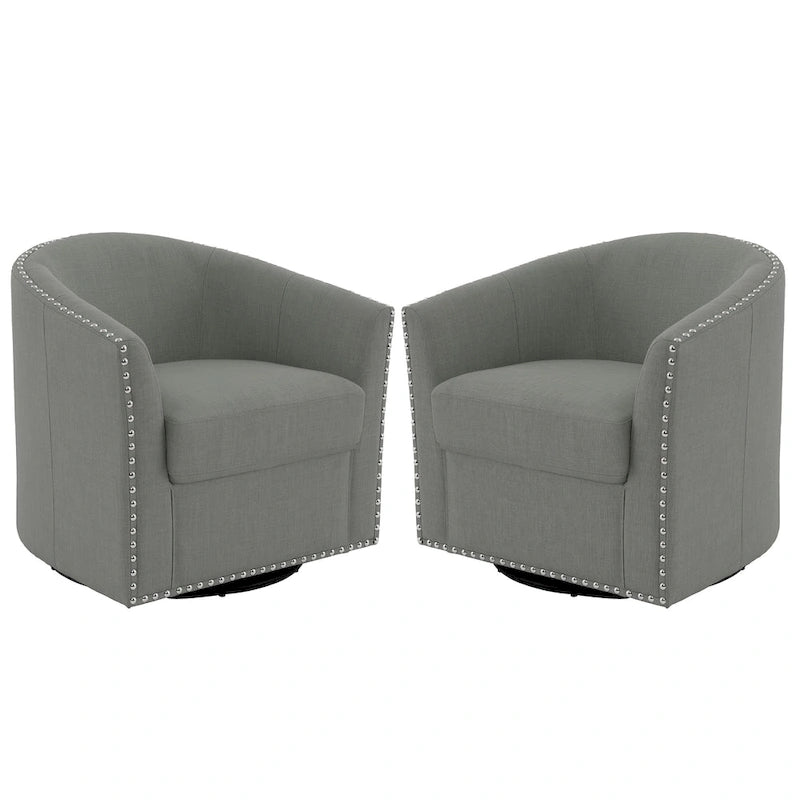 Fauteuil pivotant décoratif rembourré avec clous de tapissier