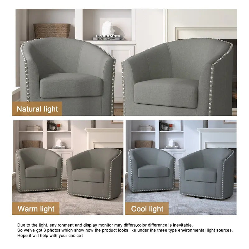 Fauteuil pivotant décoratif rembourré avec clous de tapissier