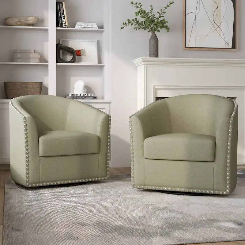 Fauteuil pivotant décoratif rembourré avec clous de tapissier