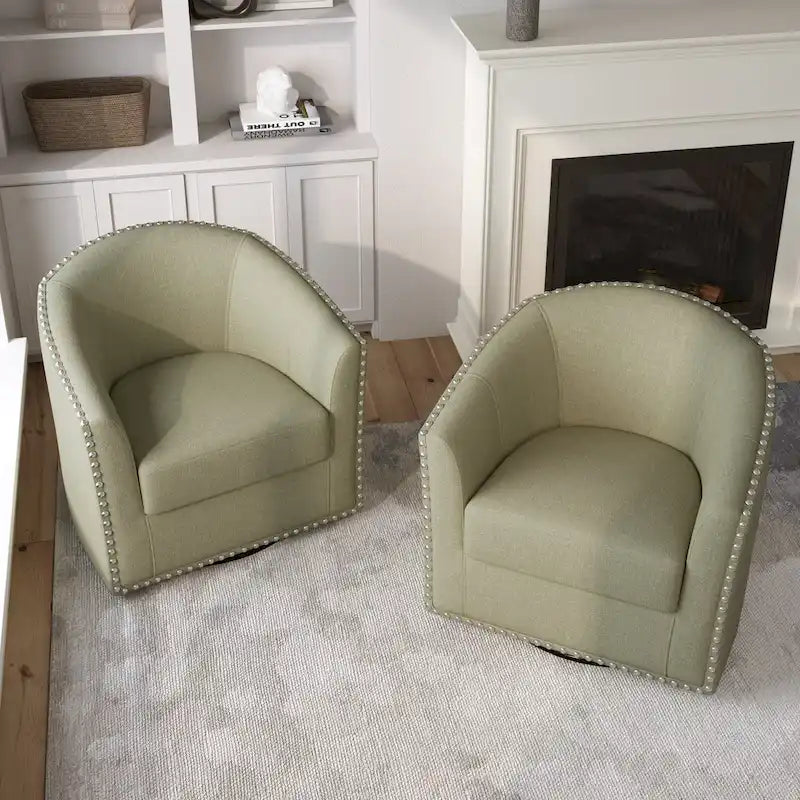 Fauteuil pivotant décoratif rembourré avec clous de tapissier